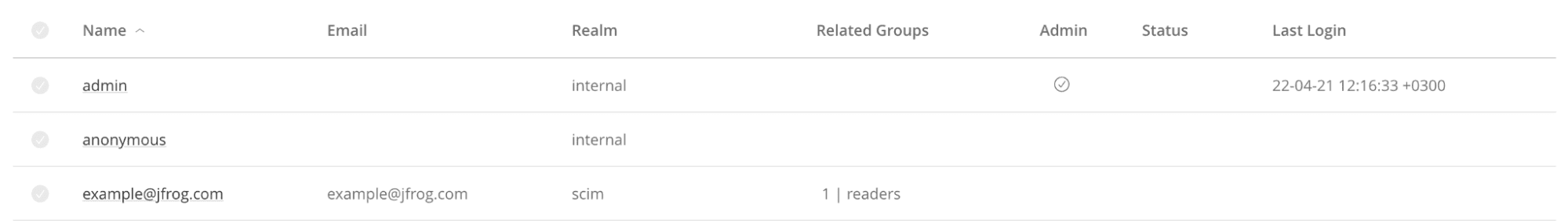 JFrog Platform Users page